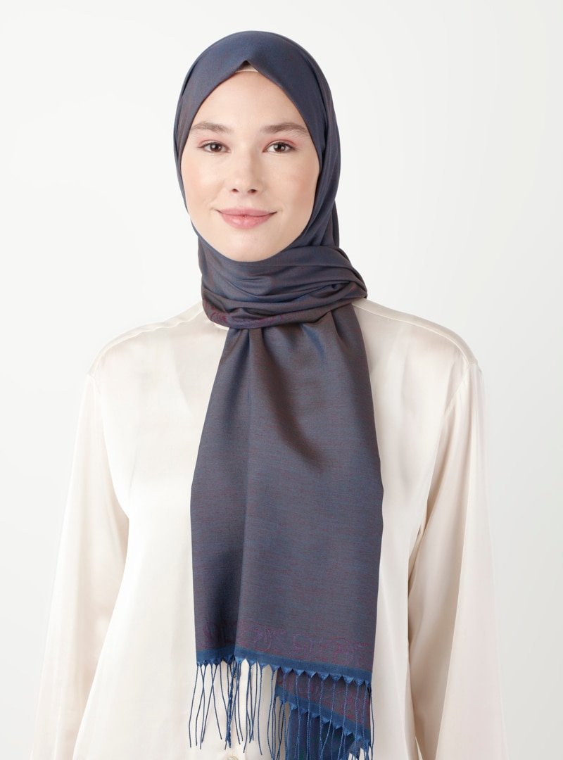 Soft Scarfs İndigo Çiçek Jakarlı Şal