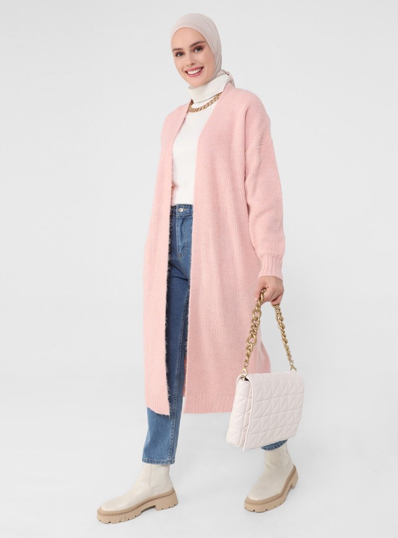 Refka Derin Pembe Gizli Cepli Triko Hırka