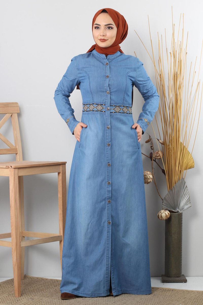 MISSVALLE Açık Kot Nakışlı Ferace