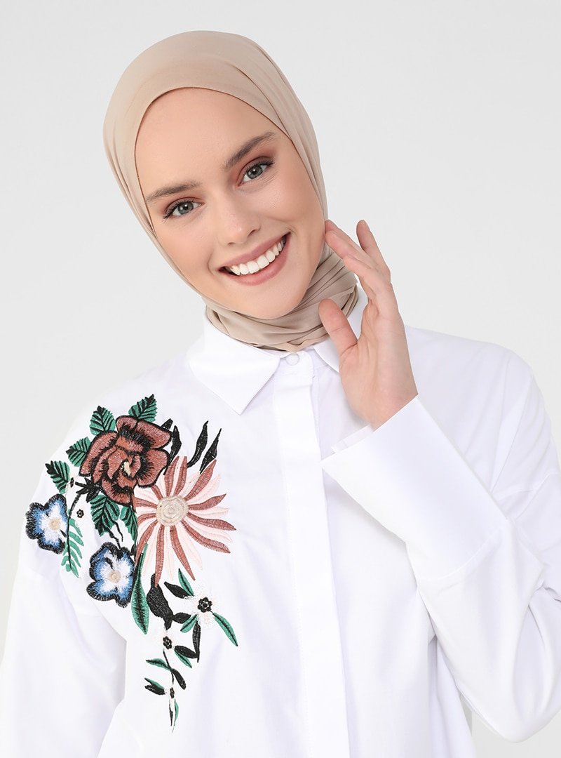 Refka Off White Nakış Detaylı Poplin Tunik