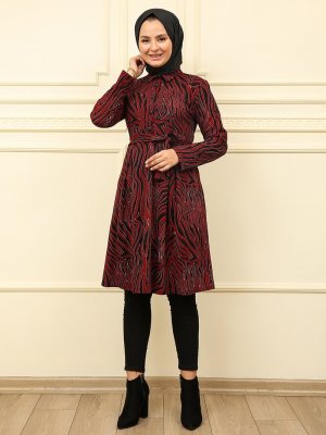 Moda Dua Bordo Zebra Desenli Tunik