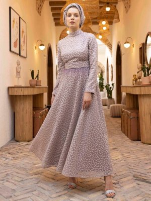 Al Tatari Lila Hürrem Nakış Detaylı Elbise