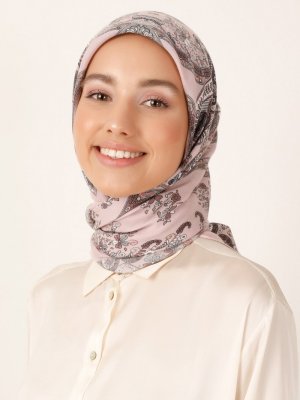 Miray Pudra Çiçek Desenli Cashmere Kışlık Eşarp