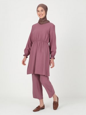 ENSANUR MODA Mürdüm Tunik & Pantolon İkili Takım