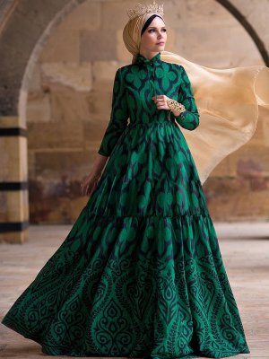 Muslima Wear Zümrüt Yeşili Green Diamond Abiye Elbise