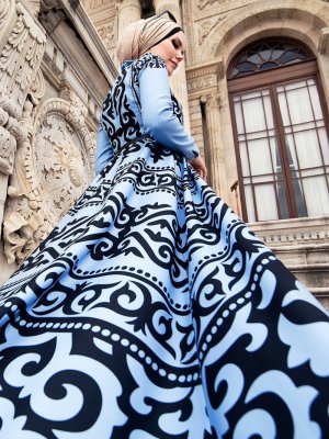Muslima Wear Mavi Aynoor Abiye Elbise