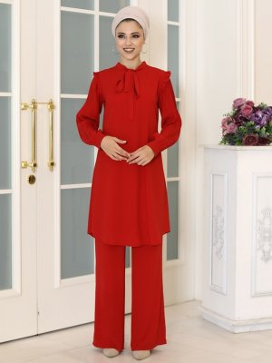 DressLife Kırmızı Vera Tunik & Pantolon İkili Takım