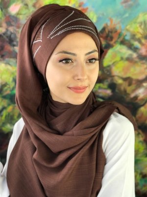 BUTİK AMBAR Koyu Kahverengi Pul Baskılı Hazır Şal