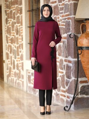 Elben Moda Mürdüm Hera Tunik & Pantolon İkili Takım