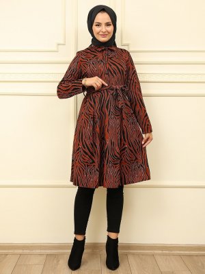 Moda Dua Kiremit Zebra Desenli Tunik