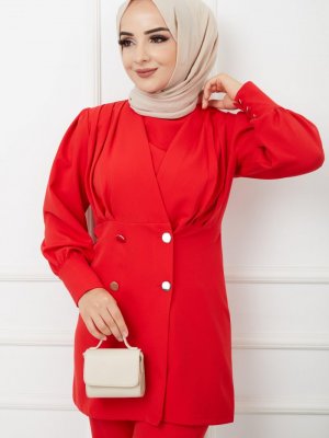 Tuba Mutioğlu Kırmızı Business Ceket Pantolon Takım
