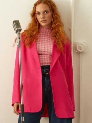 Hooopstore Pembe Oversize Blazer Ceket