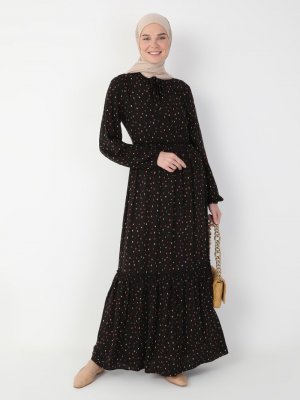 Ziwoman Siyah Puantiye Desenli Elbise