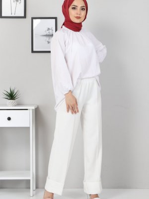 MISSVALLE Beyaz Duble Paça Kumaş Pantolon
