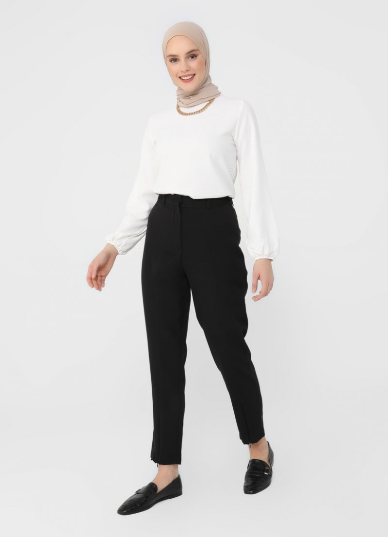 Refka Siyah Paçası Fermuarlı Klasik Pantolon