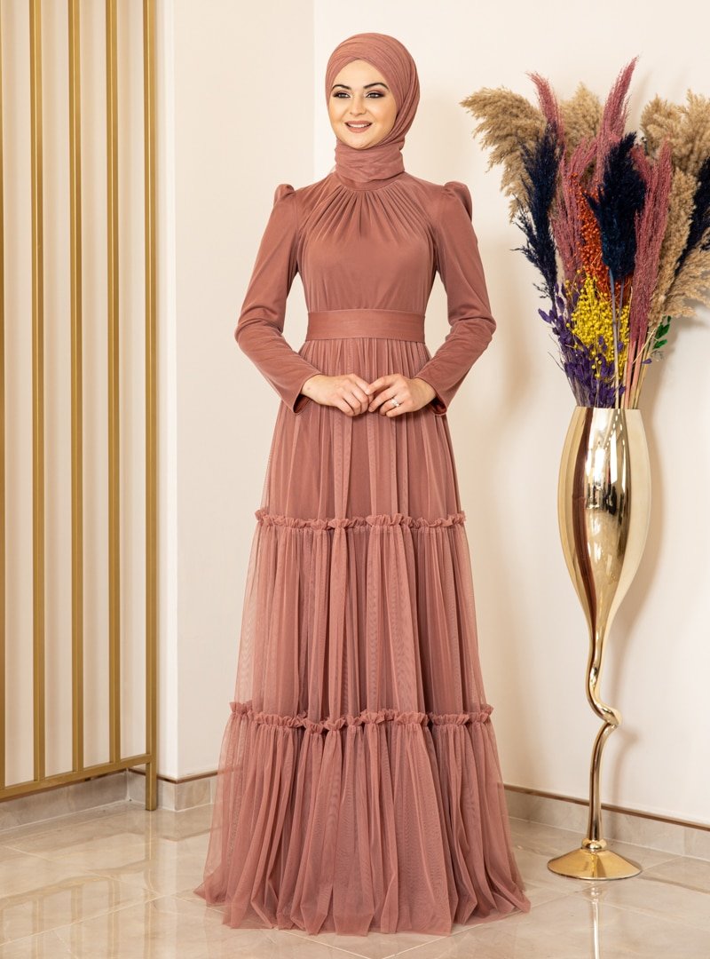 Fashion Showcase Design Soğan Kabuğu Eteği Firfirli Tül Abiye Elbise