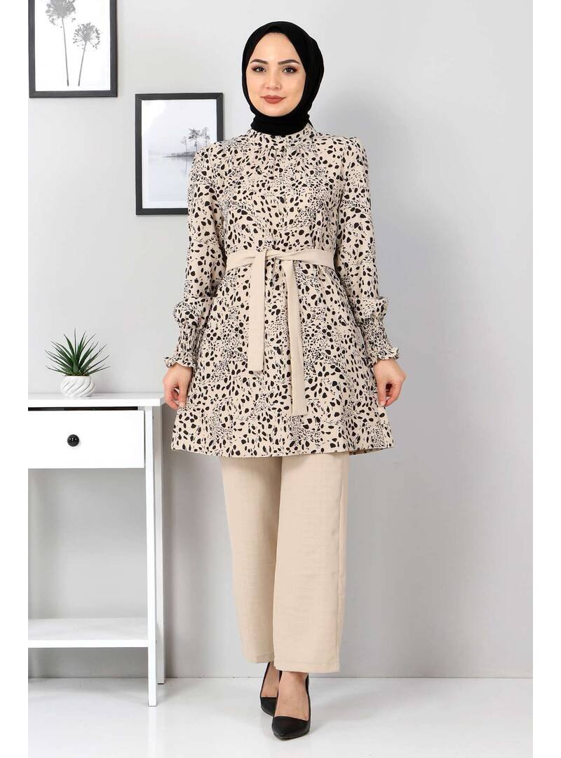 Tesettür Dünyası Siyah Desenli İkili Takım