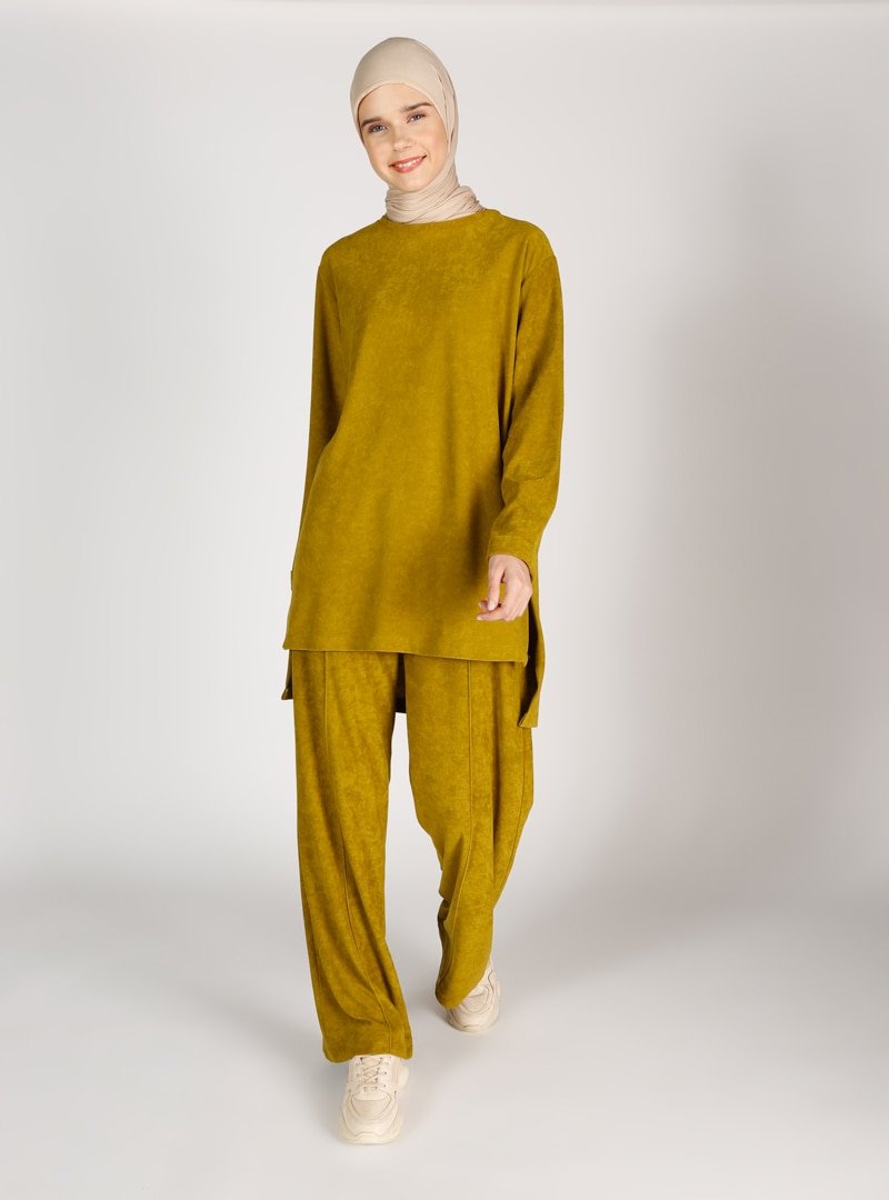 Moda Zenis Yağ Yeşili Tunik & Pantolon İkili Takım