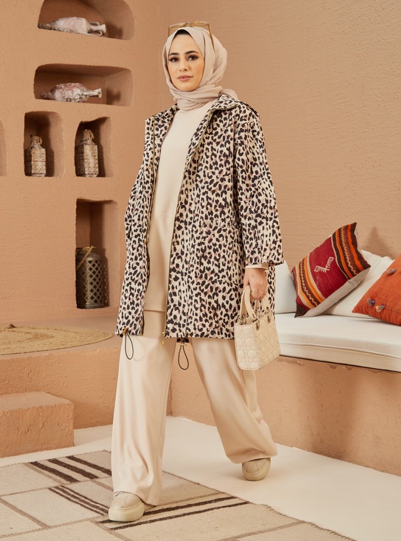 Savewell Woman Leopar Leo Oversize Kapüşonlu Kap