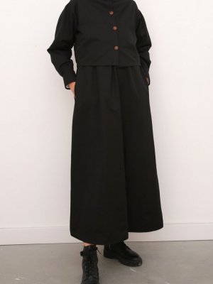 Allday Siyah İki Parçalı Çok Amaçlı Pamuklu Cepli Elbise