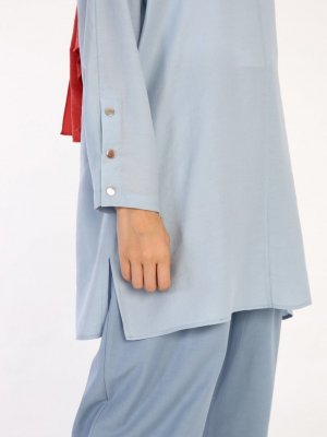 Allday Mavi Kol Çıtçıtlı Basic Tensel Tunik