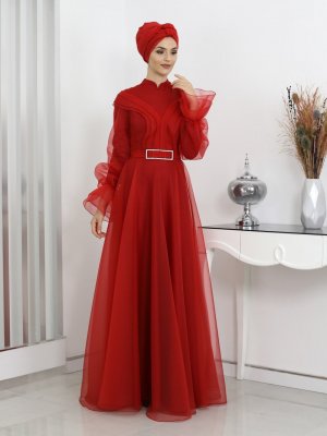 Surikka Kırmızı Bade Abiye Elbise
