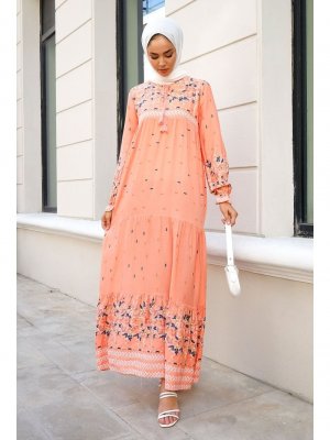 In Style Somon Sulu Desenli Salaş Elbise