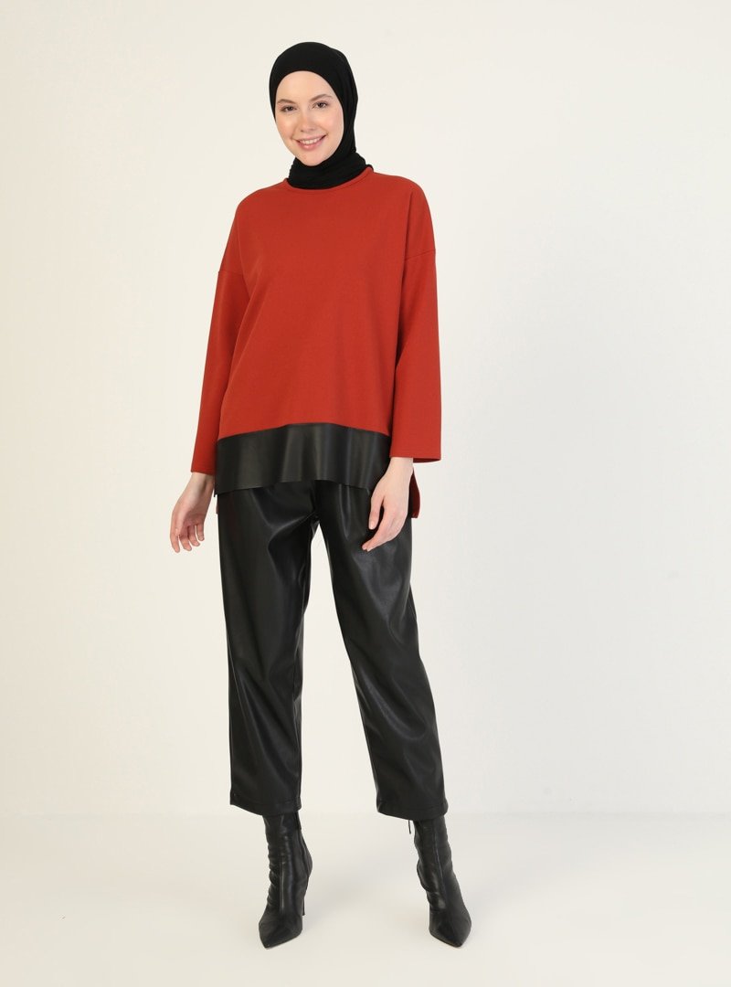 ONX10 Kiremit Deri Detaylı Tunik