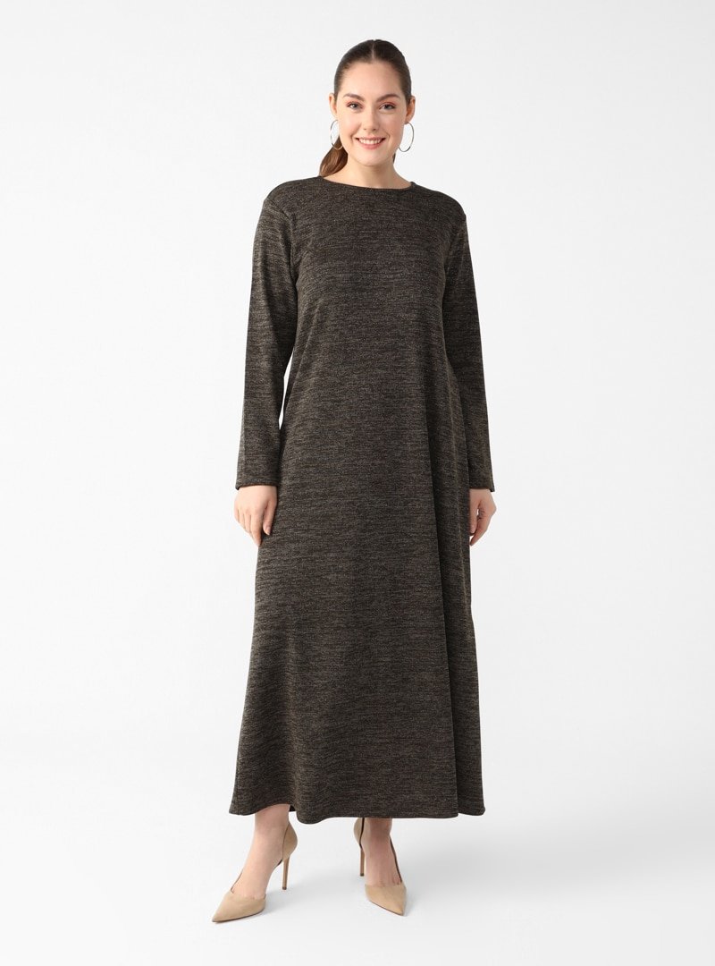 Alia Haki Büyük Beden Bisiklet Yaka Simli Elbise