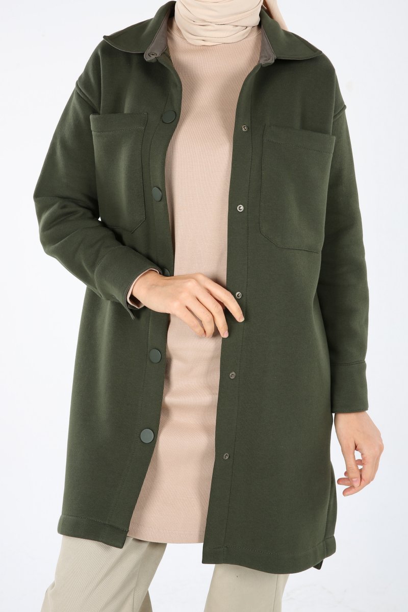 Allday Haki Çıtçıtlı Rahat Kalıp Cep Detaylı Kaban