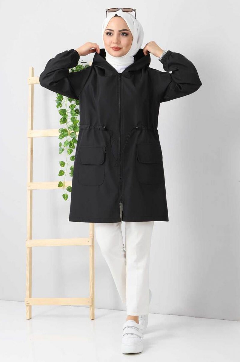 Tesettür Dünyası Siyah Fermuarlı Kısa Kap