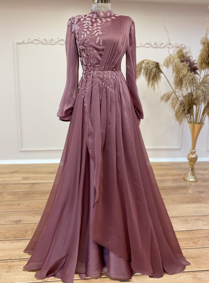 Gamze Özkul Gül Kurusu Samyeli Abiye Elbise