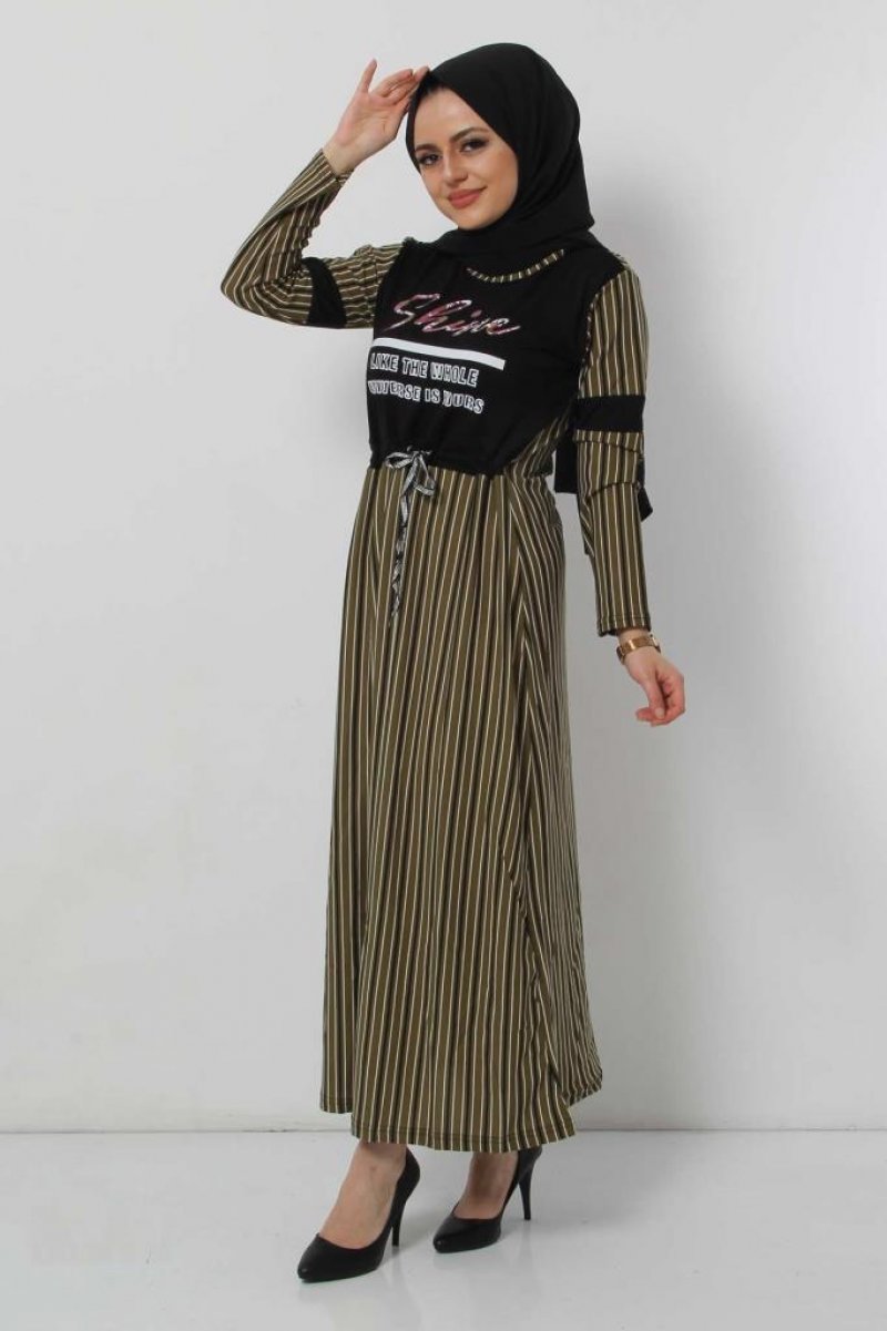 MISSVALLE Haki Yazı Baskılı Elbise