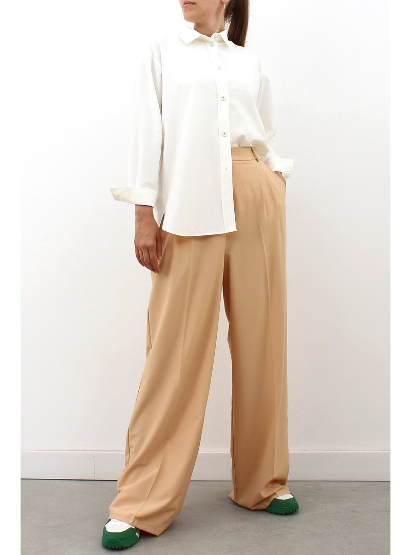 Allday Ekru Kumaş Kaplamalı Düğmeli Oversize Gömlek