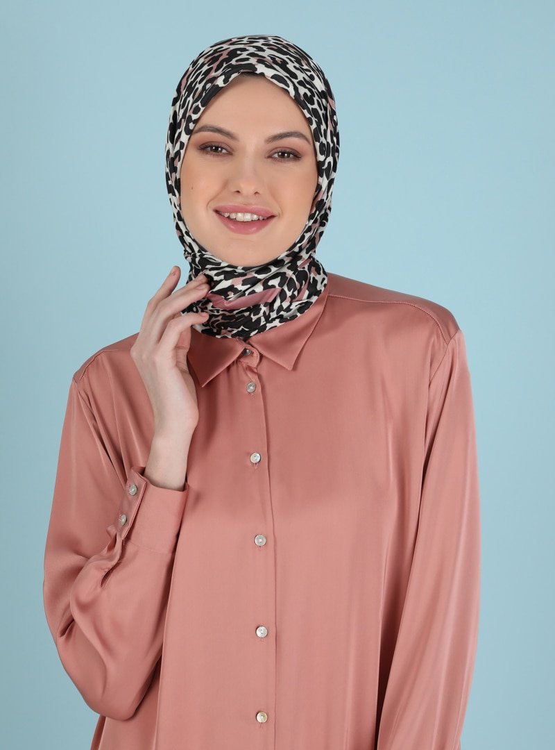 Akel Gül Pudra Pes Twill Baskılı Eşarp