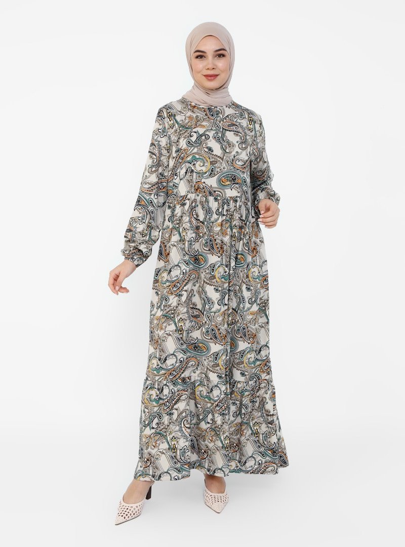 Tavin Vizon Doğal Kumaşlı Desenli Elbise