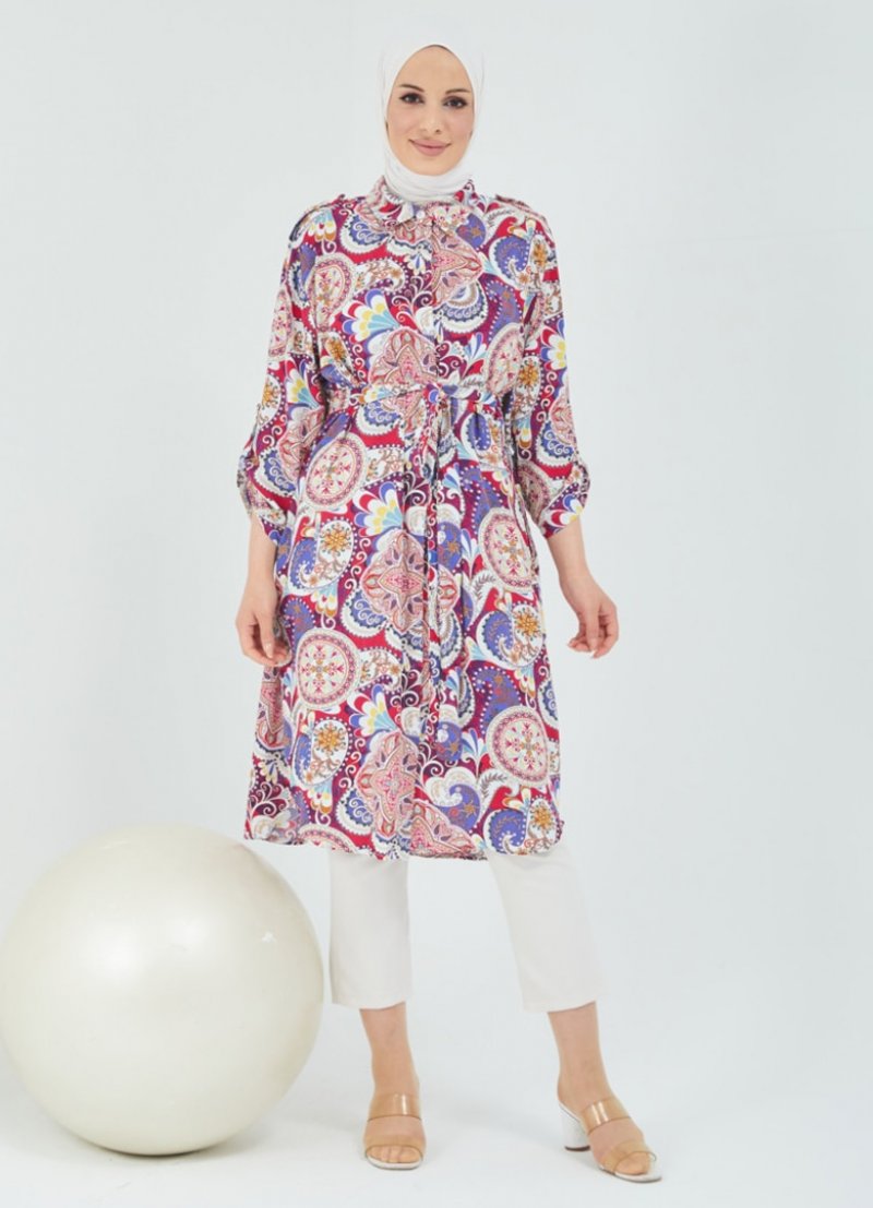 Topless Fuşya Desenli Tunik