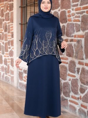 MFA Moda Lacivert Erva Abiye Elbise