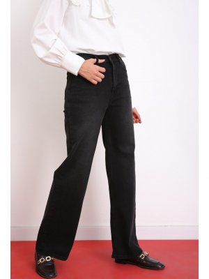 Allday Siyah Pamuklu Yüksek Bel Wide Leg Pantolon