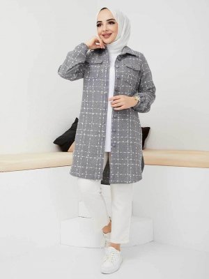 HAKİMODA Gri Kelebek Desenli Tunik