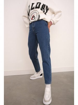 Allday Mavi Pamuklu Rahat Kalıp Mom Jean Kot Pantolon