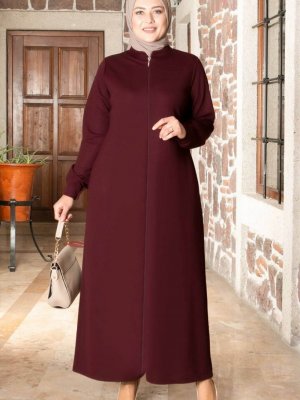 MFA Moda Mürdüm Fermuarlı Ferace