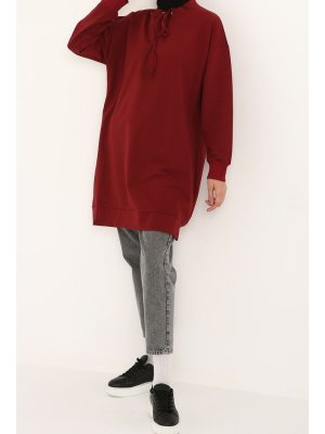 Allday Bordo Rahat Kalıp Basic Sweat Tunik