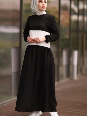 In Style Siyah Üç Katlı Elbise