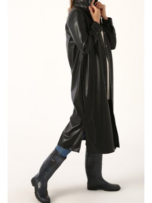 Allday Siyah Şardonlu Çıtçıtlı Uzun Deri Tunik