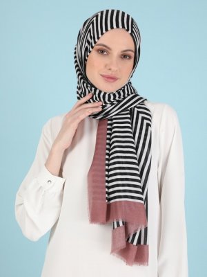 Akel Pudra Siyah Stripe Desenli Şal