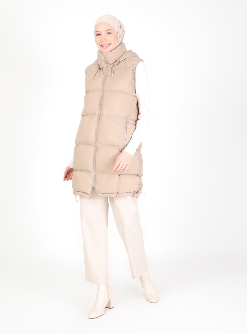 Olcay Bej Kapüşonlu Şişme Yelek