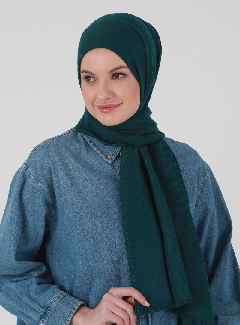 Madame Mary Zümrüt Yeşili Zebra Desen Jakar Şal