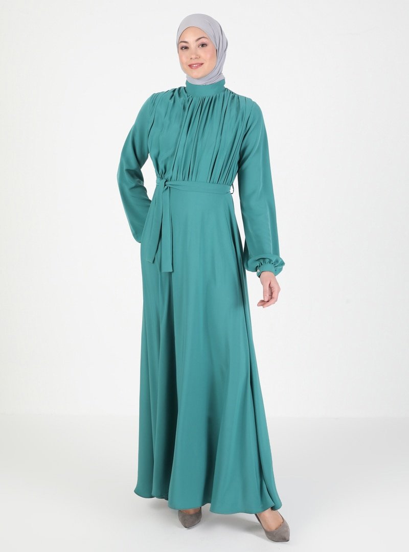 Mileny Mint Yeşili Pilise Detaylı Elbise