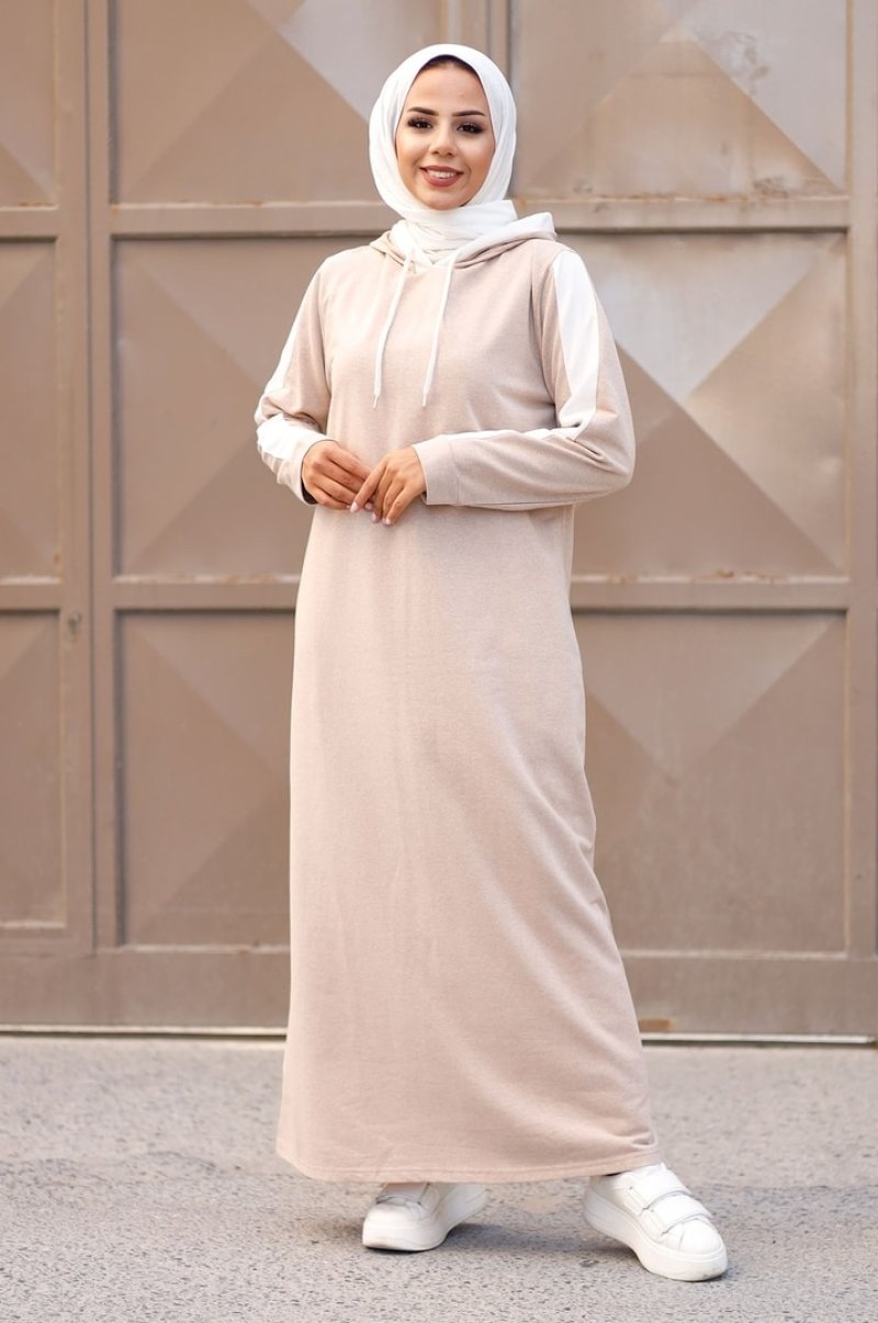 In Style Bisküvi Garni Şerit Detay İki İplik Elbise